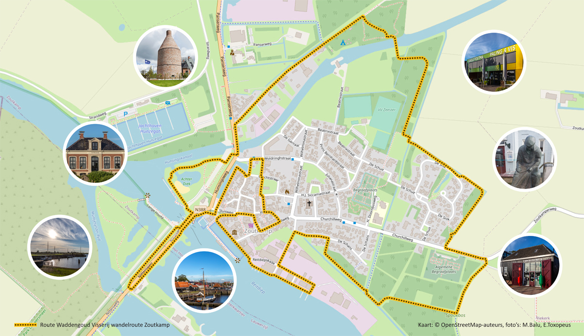 Routekaart visserij wandelroute Zoutkamp